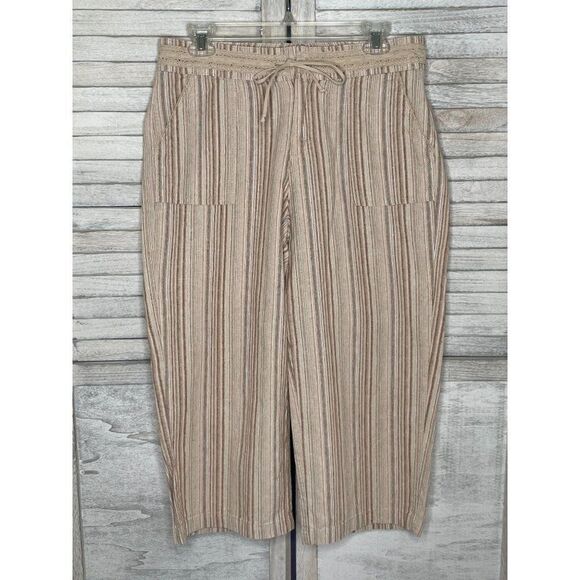 LEE Beige Pinstripe Linen Pants 10 Medium - Picture 1 of 6